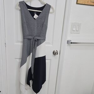 Chic Blue and White Sleeveless Dress